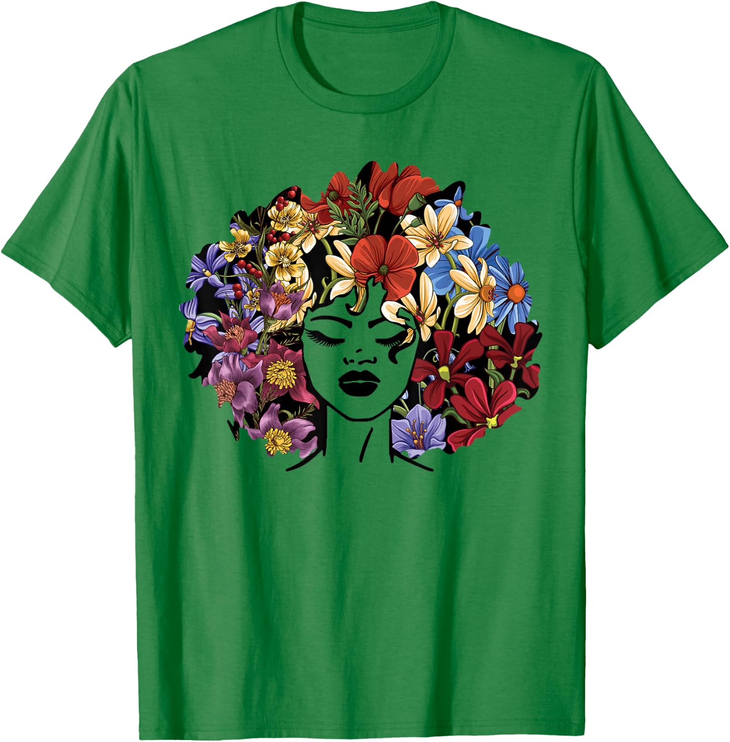 Juneteenth Women Black History Gift Afro Flower Hair T-Shirt - T-Shirt | Irish Green