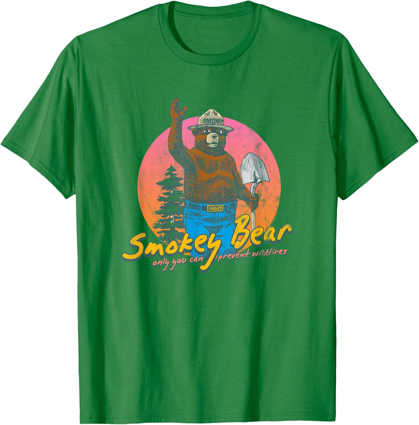 Smokey Bear Retro Smokey Bear Colorful Sunset PSA T-Shirt - T-Shirt | Irish Green