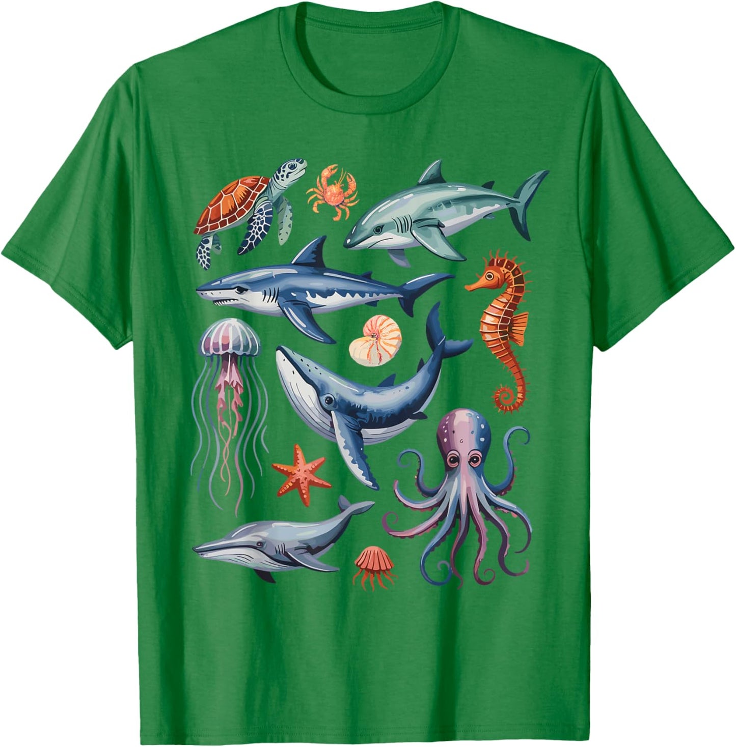 Ocean Life Sea Creatures Collage Kids Marine Animals Shark T-Shirt - T-Shirt | Irish Green