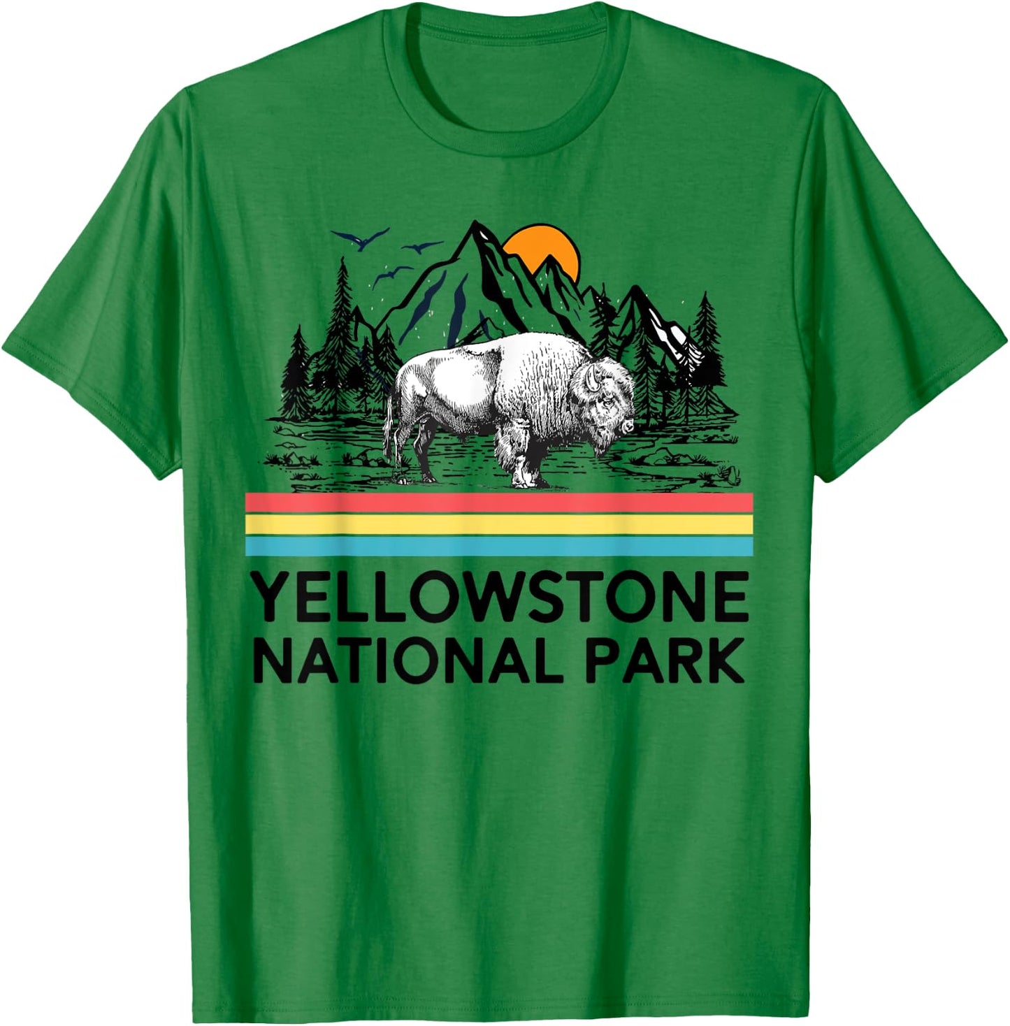 Vintage Yellowstone National Park Retro Mountains T-Shirt - T-Shirt | Irish Green