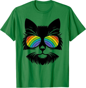 LGBTQ+ Ally cat Rainbow Sunglasses Funny Gender Diversity T-Shirt - T-Shirt | Irish Green