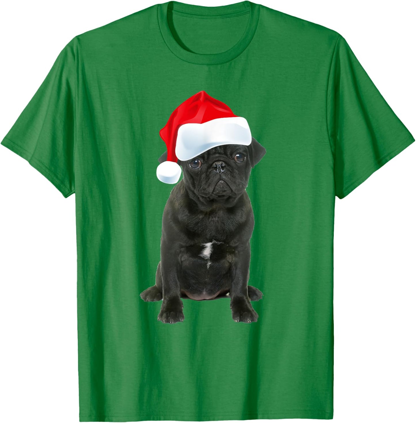 Cute Black Pug Santa Hat Funny Matching Christmas Fun Gift T-Shirt - T-Shirt | Irish Green