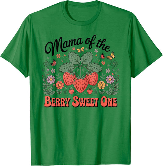 Mama of the Berry Sweet One Strawberry First Birthday T-Shirt - T-Shirt | Irish Green