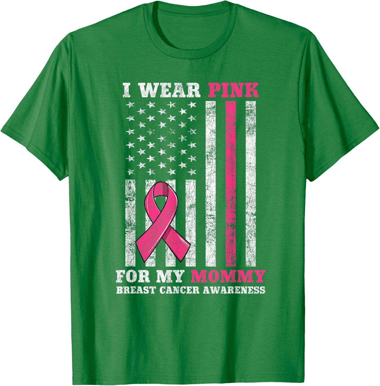 Breast Cancer Pink Ribbon Mom American US Flag Men Women T-Shirt - T-Shirt | Irish Green