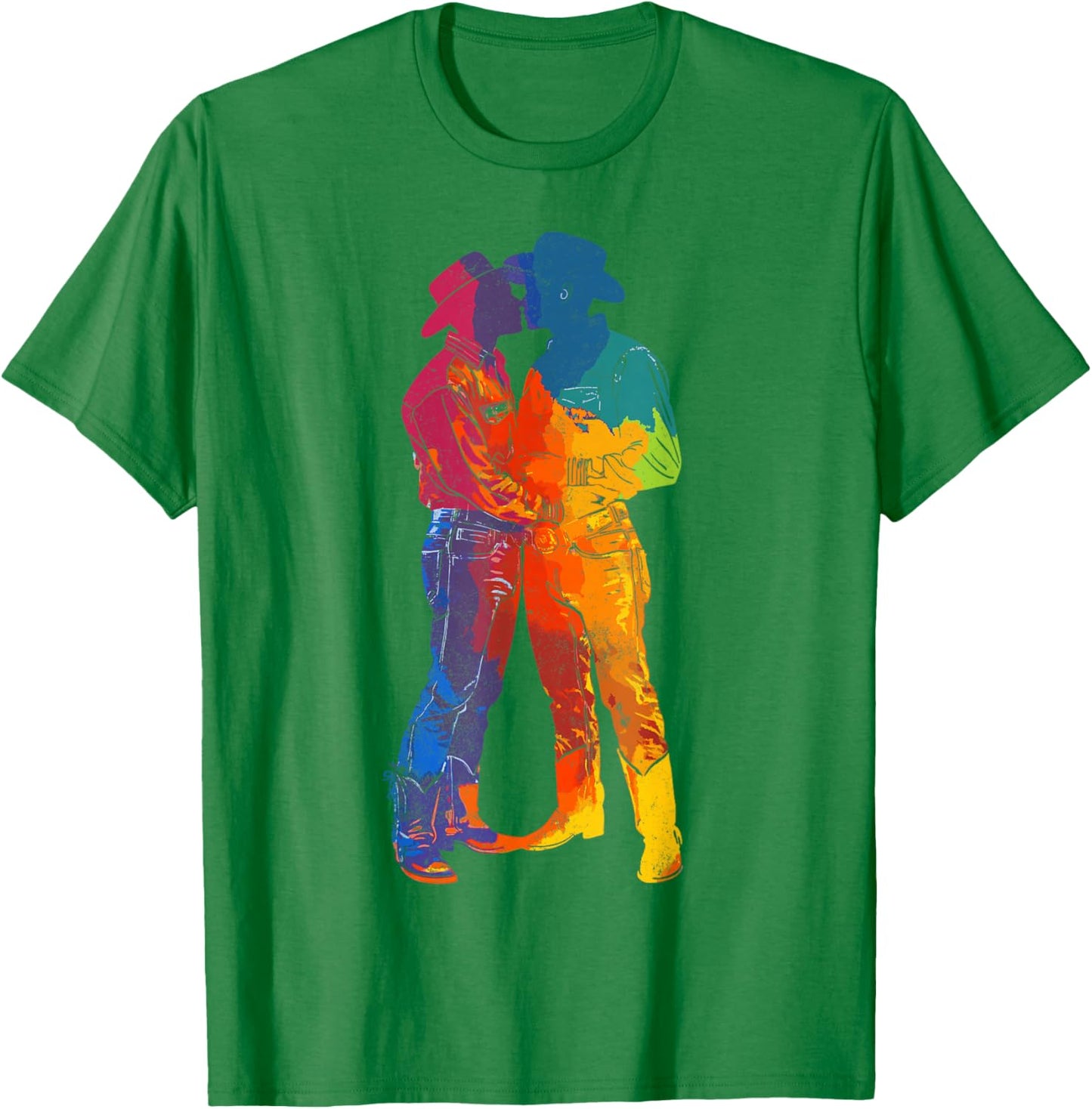 Gay Kissing Cowboys Rainbow Pride T-Shirt - T-Shirt | Irish Green