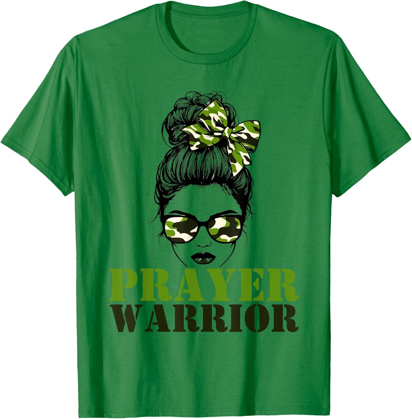 Prayer Warrior Camo Messy Bun Pray Camouflage Girl Woman T-Shirt - T-Shirt | Irish Green