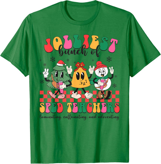 Christmas Jolliest Bunch Of Sped Teachers Cute Groovy Xmas T-Shirt - T-Shirt | Irish Green
