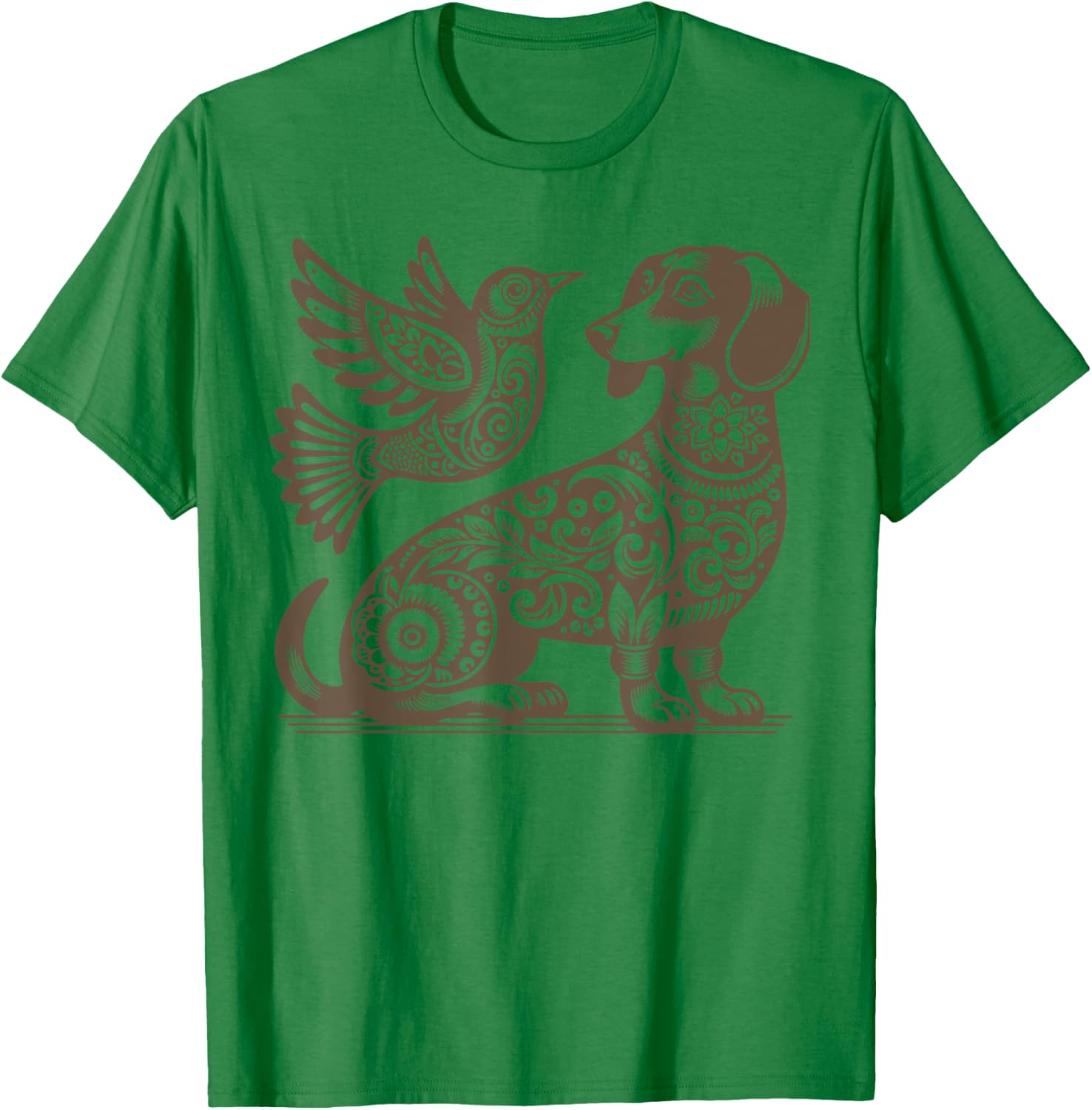 Retro Floral Dachshund Hummingbird Wiener Dog Pet Lover Men Women T-Shirt - T-Shirt | Irish Green