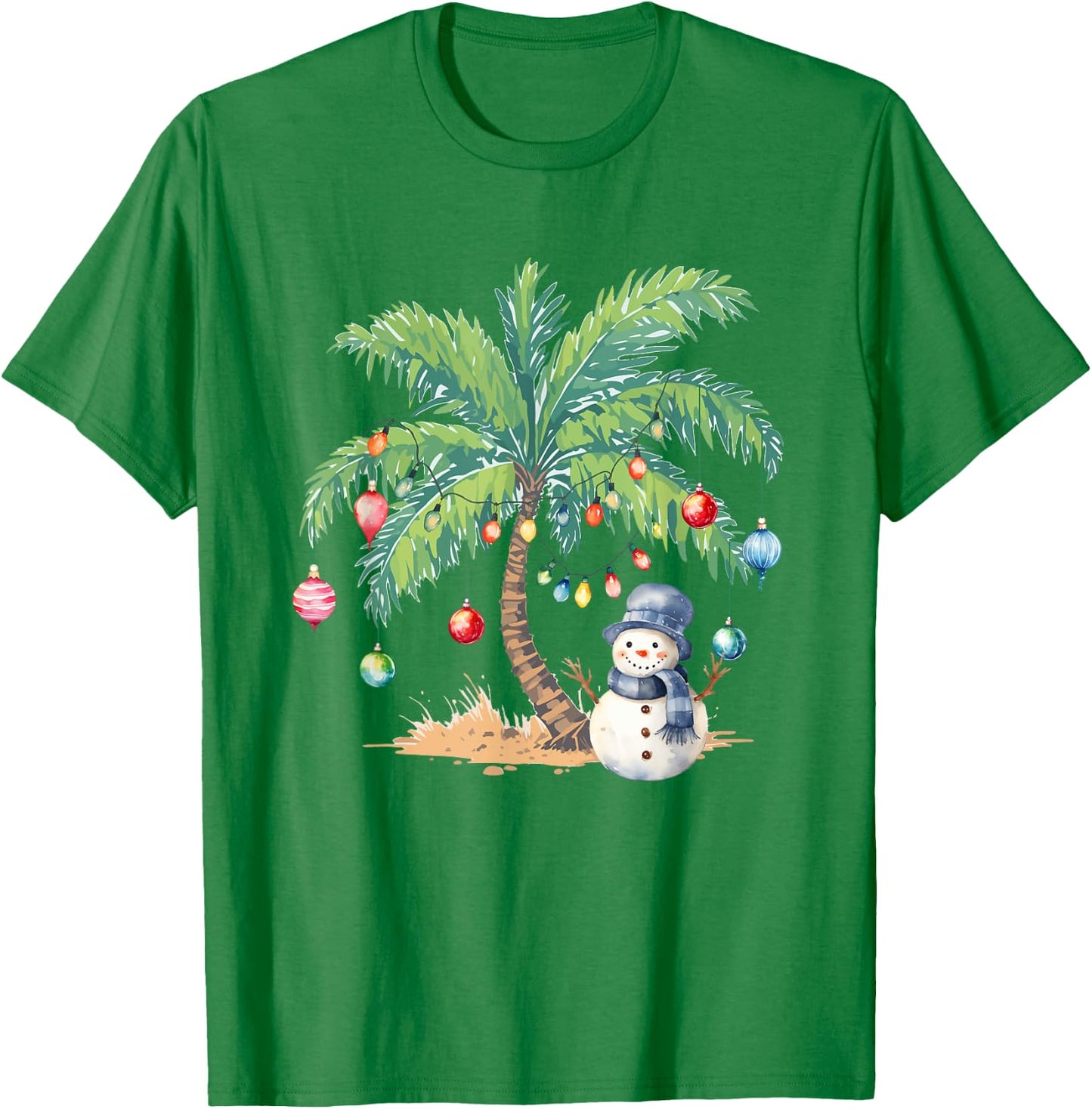 Vintage Palm Tree Snowman Tropical Christmas Deck The Palms T-Shirt - T-Shirt | Irish Green