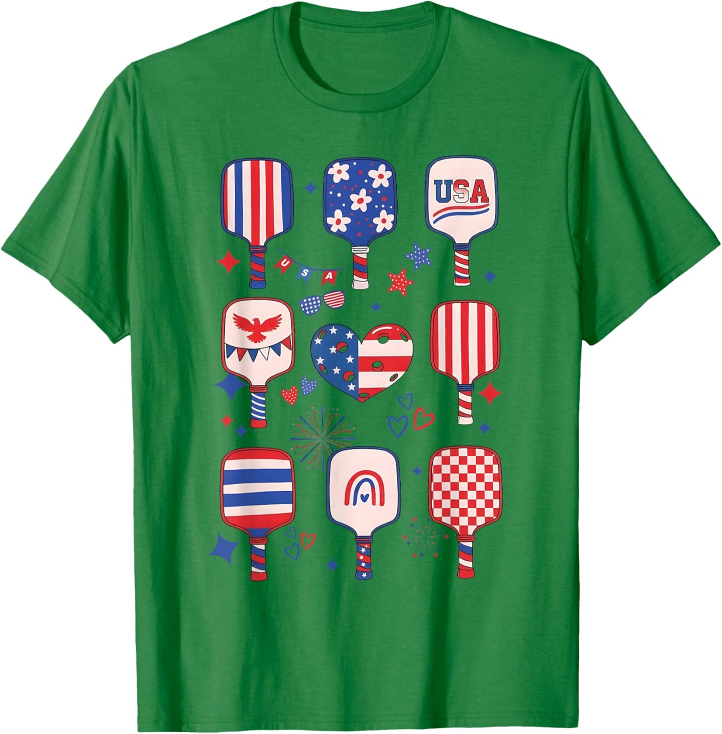 Cute USA Pickleball Patriotic Pickleball Paddles 4th of July T-Shirt - T-Shirt | Irish Green