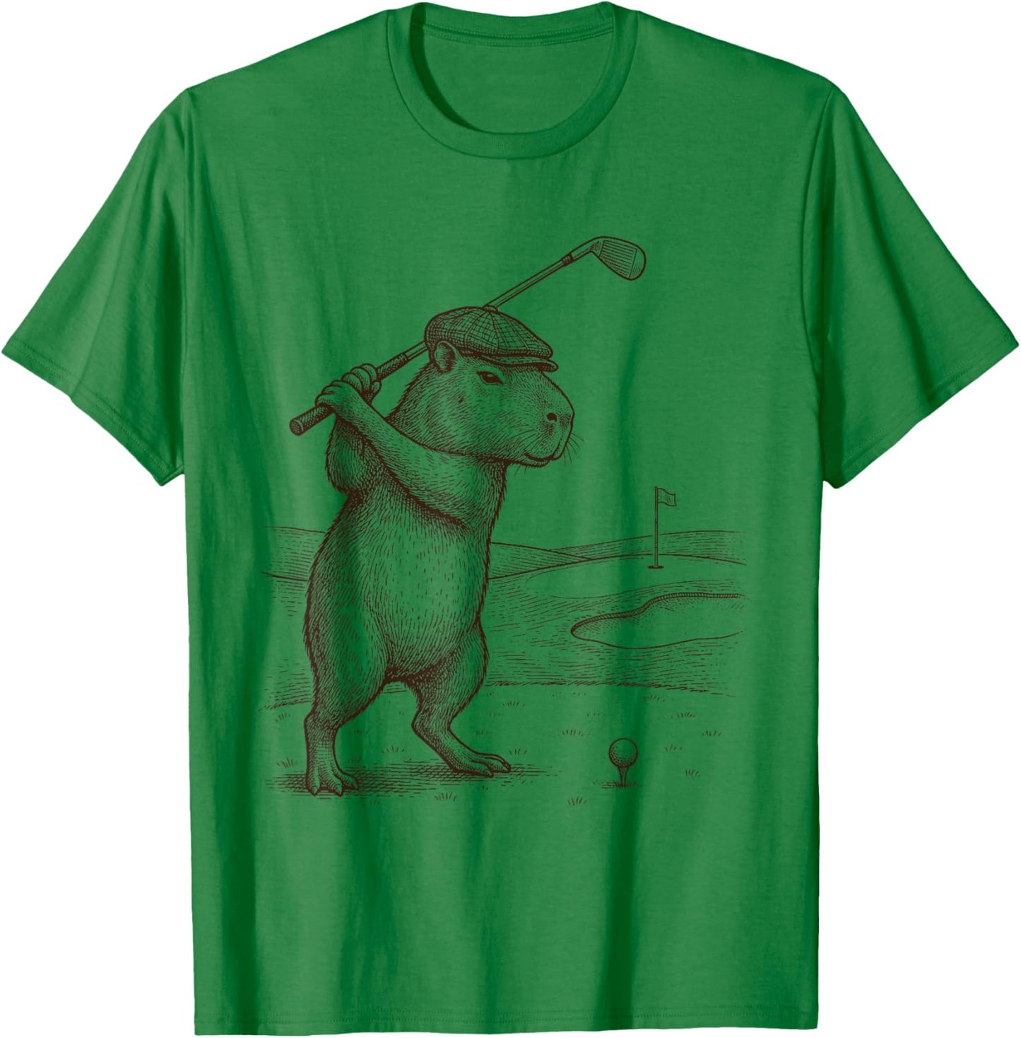 Vintage Funny Capybara Playing Golf Golfer T-Shirt - T-Shirt | Irish Green