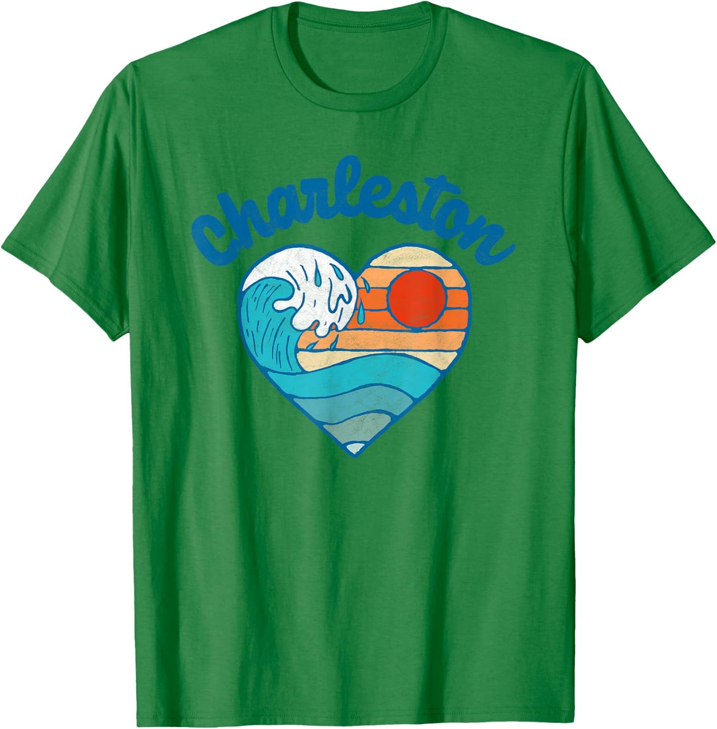 Charleston SC Beach Lover Retro Heart Surf & Wave Graphic Women Kids T-Shirt - T-Shirt | Irish Green