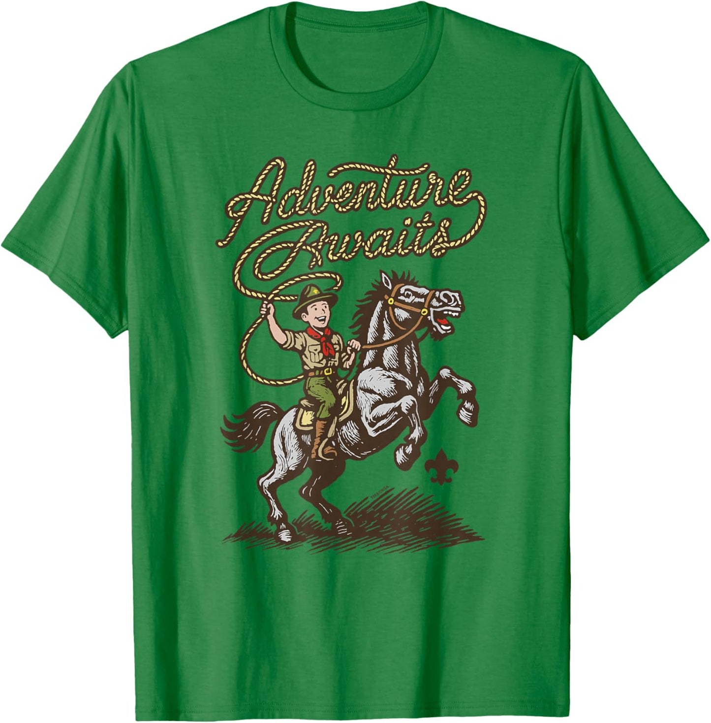 Adventure Awaits! Vintage Scouting America Western Cowboy T-Shirt - T-Shirt | Irish Green