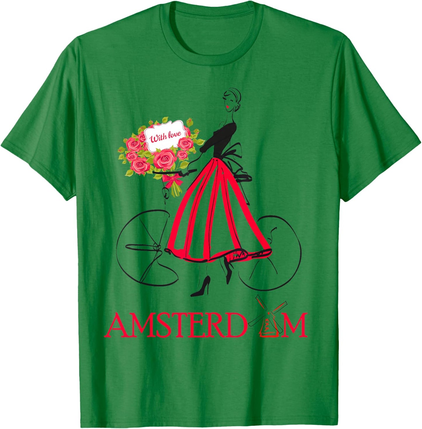 Amsterdam Woman - Amsterdam Bicycle - 5 colors T-Shirt - T-Shirt | Irish Green