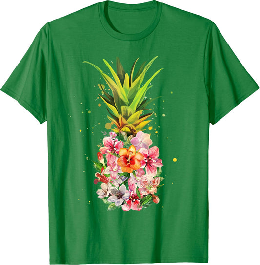 Pineapple Flowers Shirt Women Aloha Hawaii Vintage Hawaiian T-Shirt - T-Shirt | Irish Green