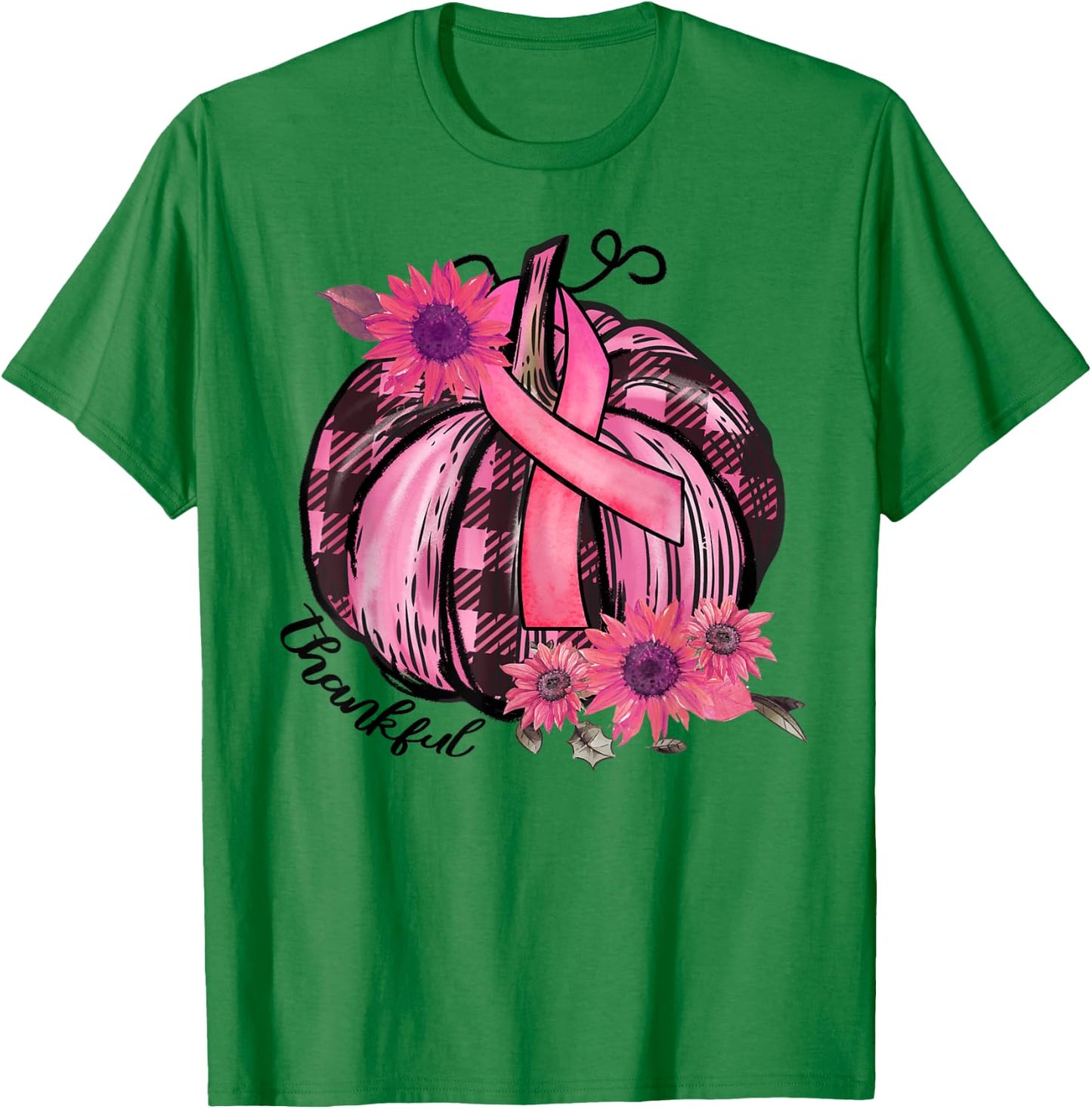 Thankful Pink Pumpkin Sunflower Breast Cancer Awareness Gift T-Shirt - T-Shirt | Irish Green