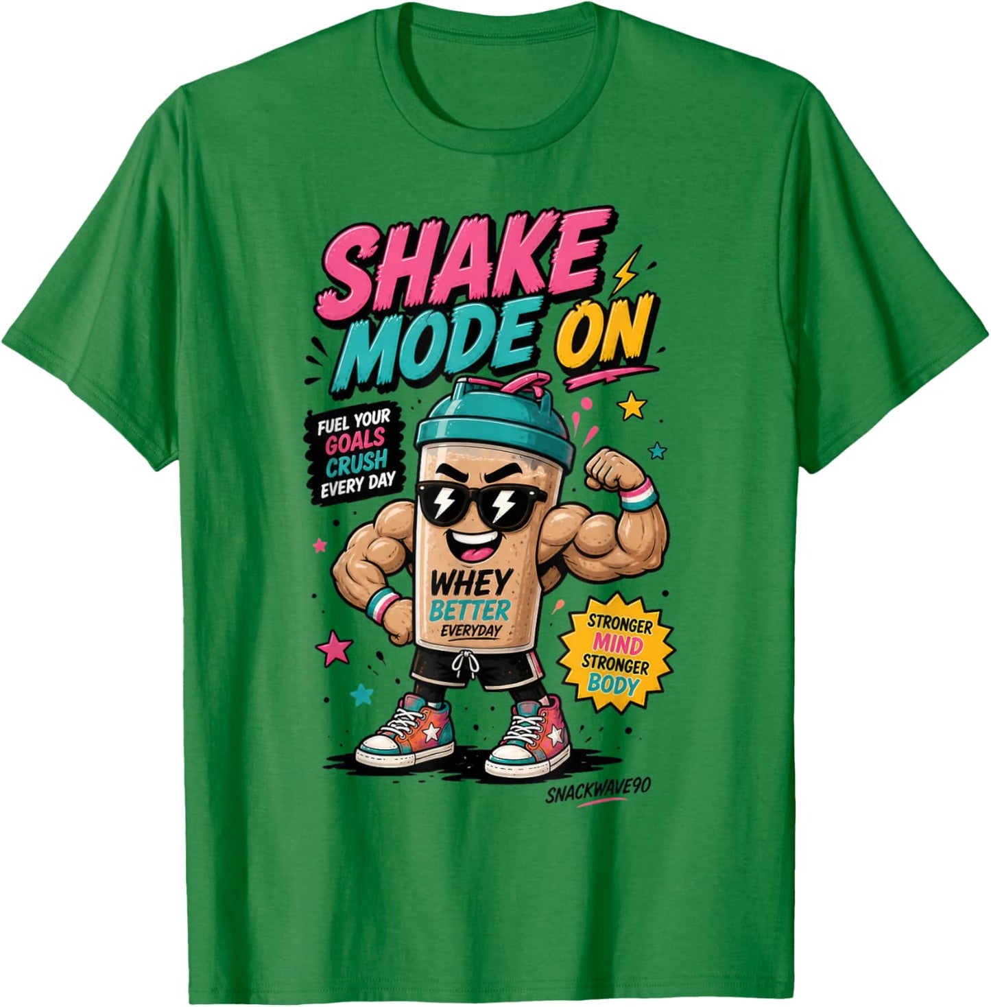 Shake Mode On Funny Gym Protein Shake Retro Fitness T-Shirt - T-Shirt | Irish Green