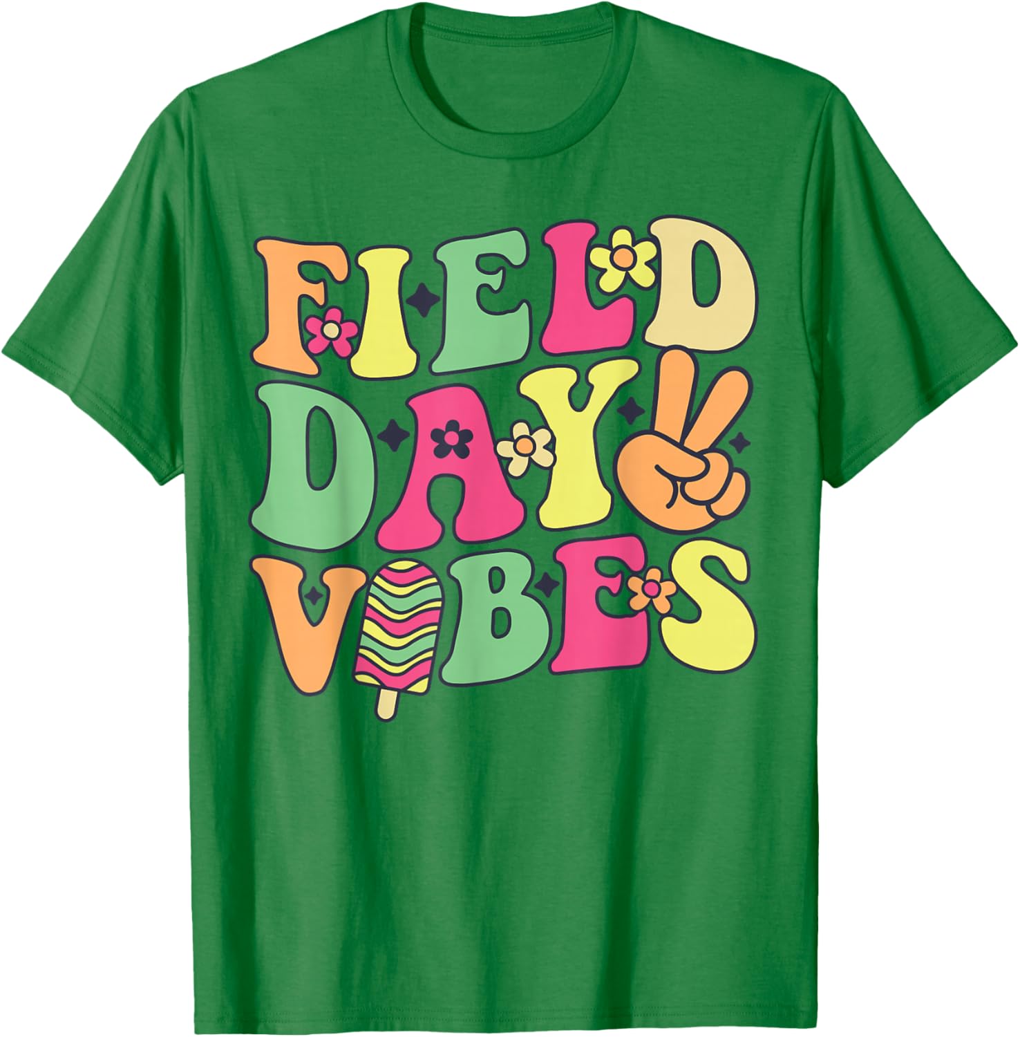 Field Day Vibes 2026 Teacher Student Girl Kids Groovy Floral T-Shirt - T-Shirt | Irish Green