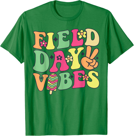 Field Day Vibes 2026 Teacher Student Girl Kids Groovy Floral T-Shirt - T-Shirt | Irish Green