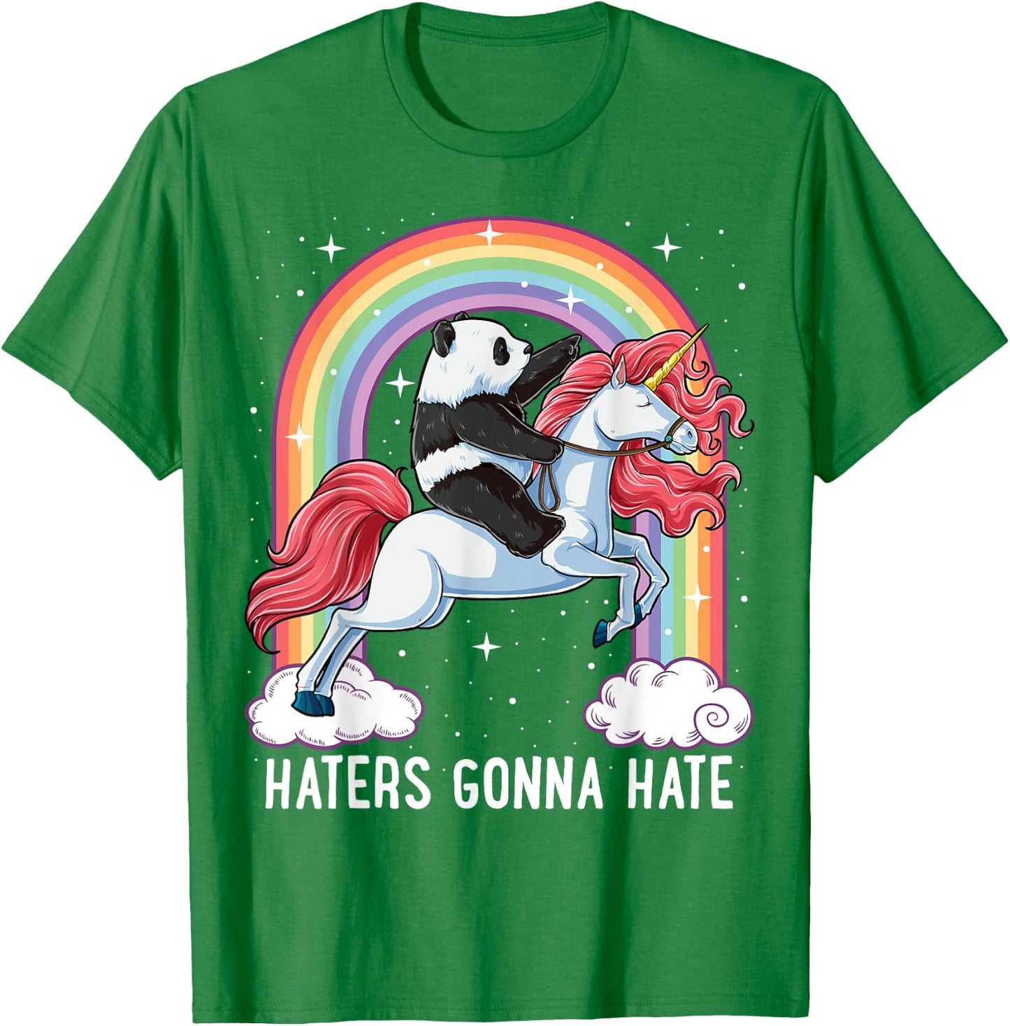 Panda Riding Unicorn Funny Haters Gonna Hate Pandicorn Girls T-Shirt - T-Shirt | Irish Green