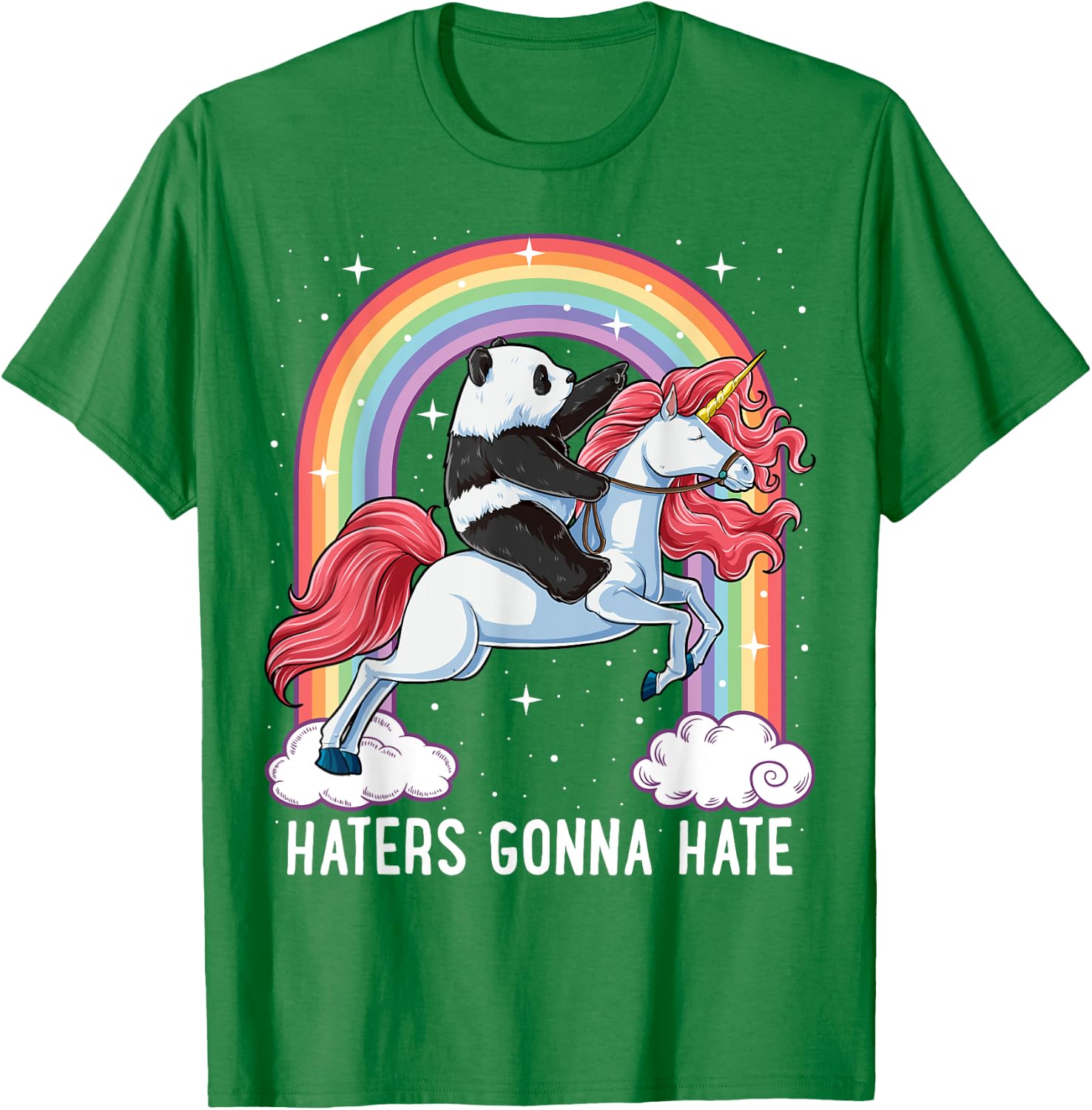 Panda Riding Unicorn Funny Haters Gonna Hate Pandicorn Girls T-Shirt - T-Shirt | Irish Green