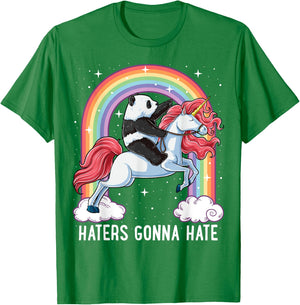 Panda Riding Unicorn Funny Haters Gonna Hate Pandicorn Girls T-Shirt - T-Shirt | Irish Green