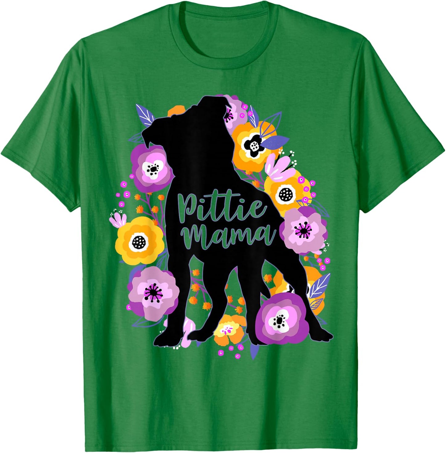 Pitbull Mama Purple Flowers Pittie Cute Pit Bull Dog Mom T-Shirt - T-Shirt | Irish Green