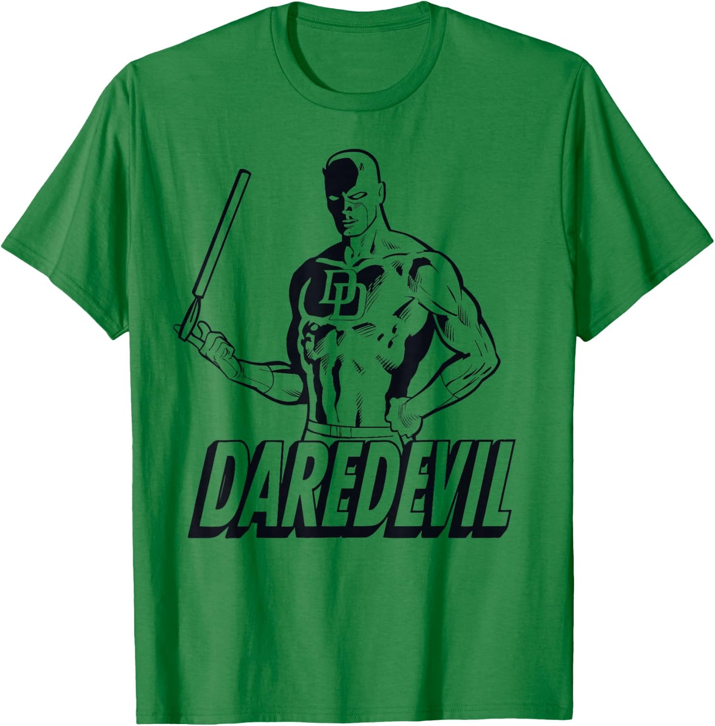 Marvel Daredevil Classic Retro Tonal LineArt Graphic T-Shirt - T-Shirt | Irish Green