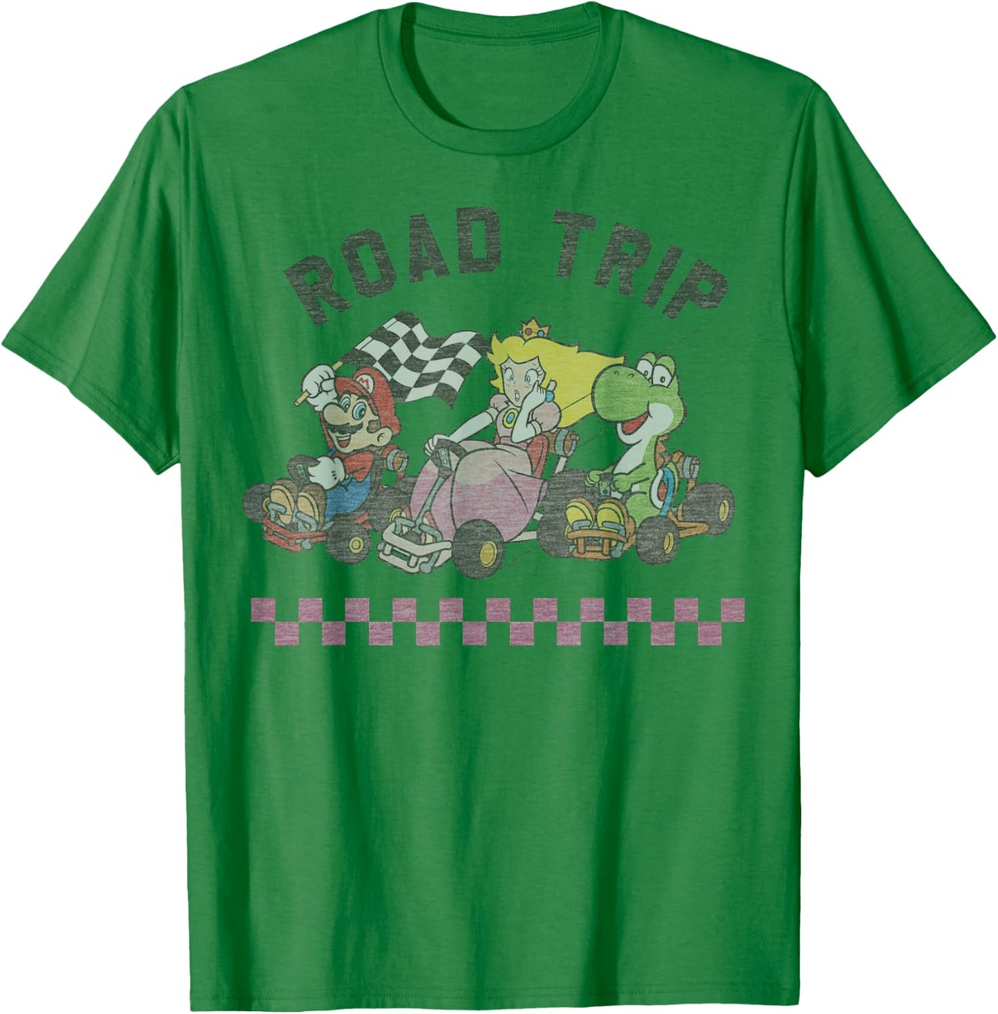 Mario Kart Road Trip Mario Peach Yoshi Trio Vintage T-Shirt - T-Shirt | Irish Green