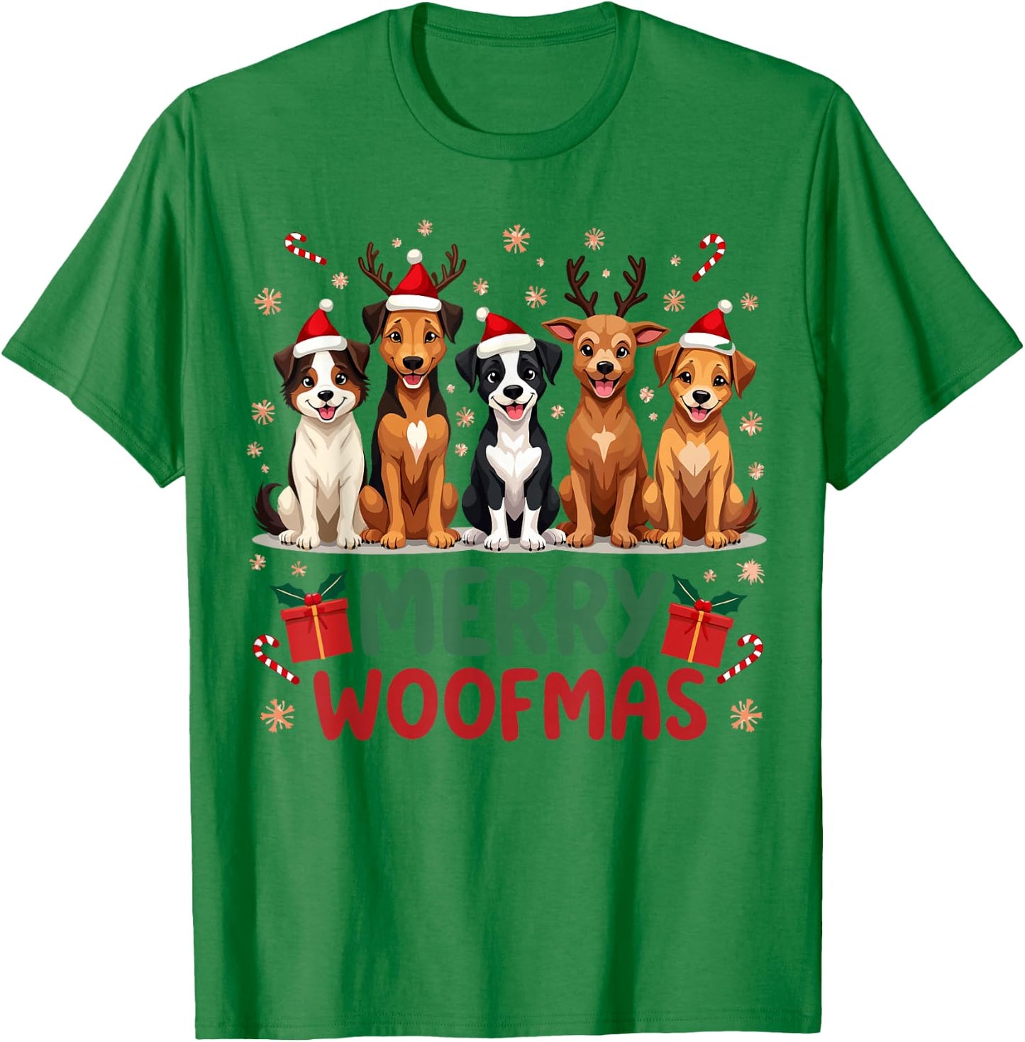 Merry Woofmas Cute Christmas Dog Mom Funny Holiday T-Shirt - T-Shirt | Irish Green