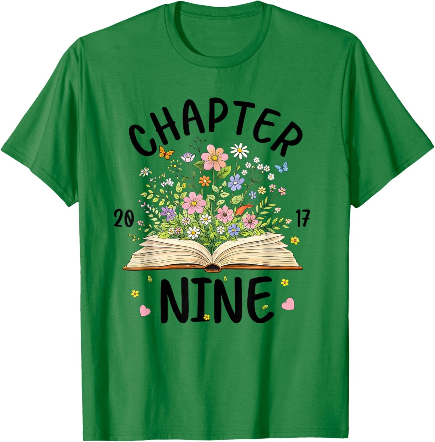 Chapter 9 Years Old 9th Birthday Butterfly Book Bookworm T-Shirt - T-Shirt | Irish Green