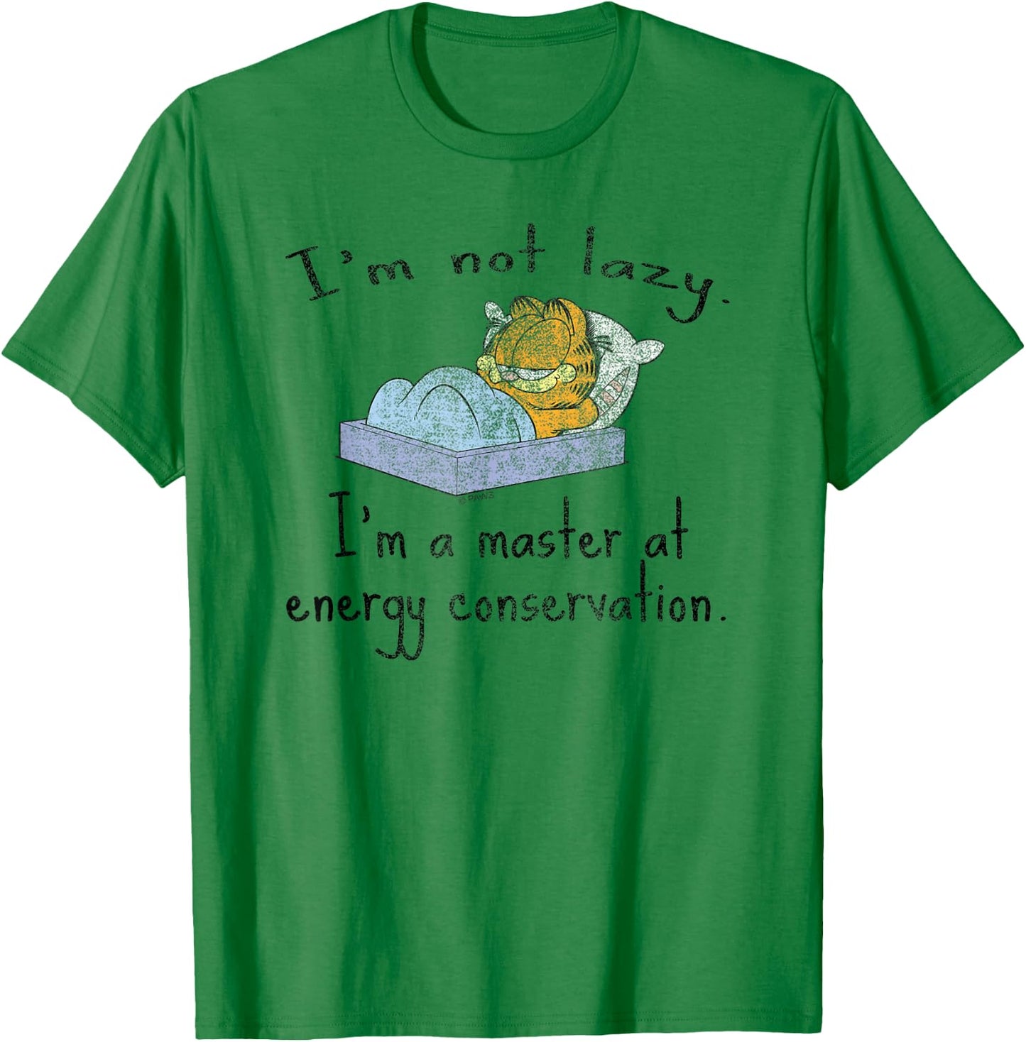 Garfield I'm Not Lazy Energy Conservation Cartoon Cat T-Shirt - T-Shirt | Irish Green