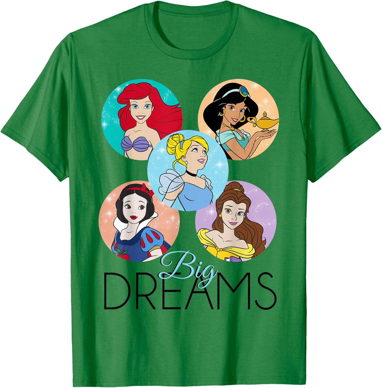 Disney Princess Big Dreams Sparkle Character Bubbles T-Shirt - T-Shirt | Irish Green