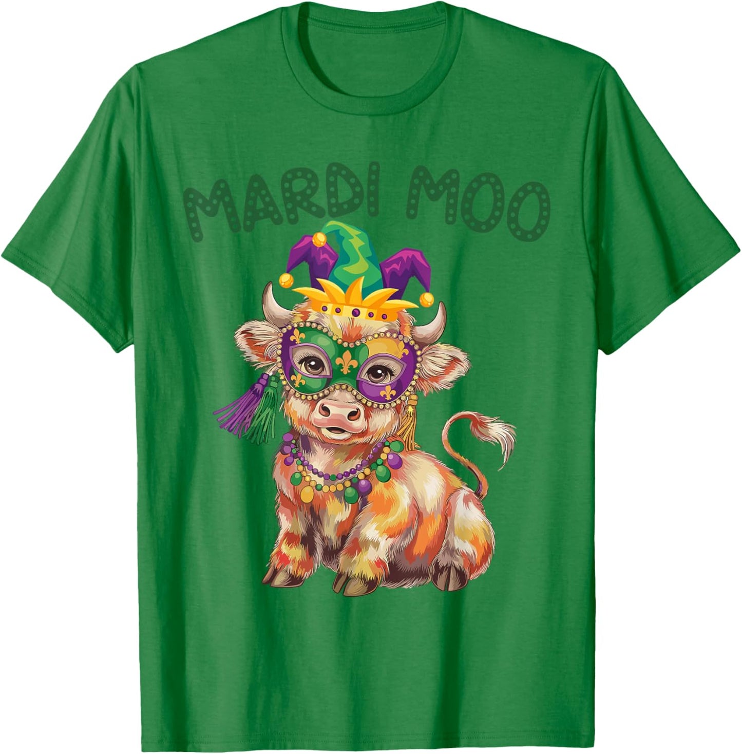 Mardi Moo Highland Cow Mardi Gras Cowboy Western Fat Tuesday T-Shirt - T-Shirt | Irish Green