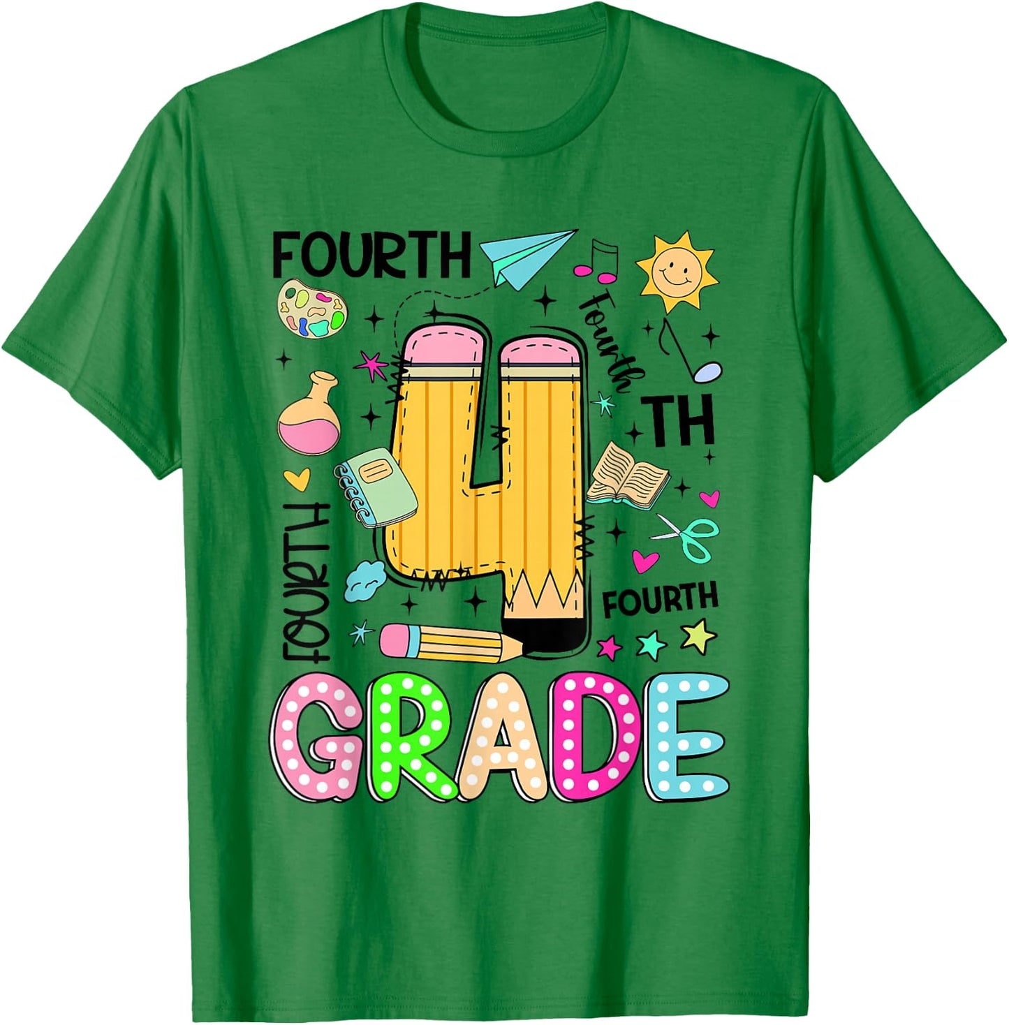 Preppy Fourth Grade Back to School Pencil Student Teacher T-Shirt - T-Shirt | Irish Green