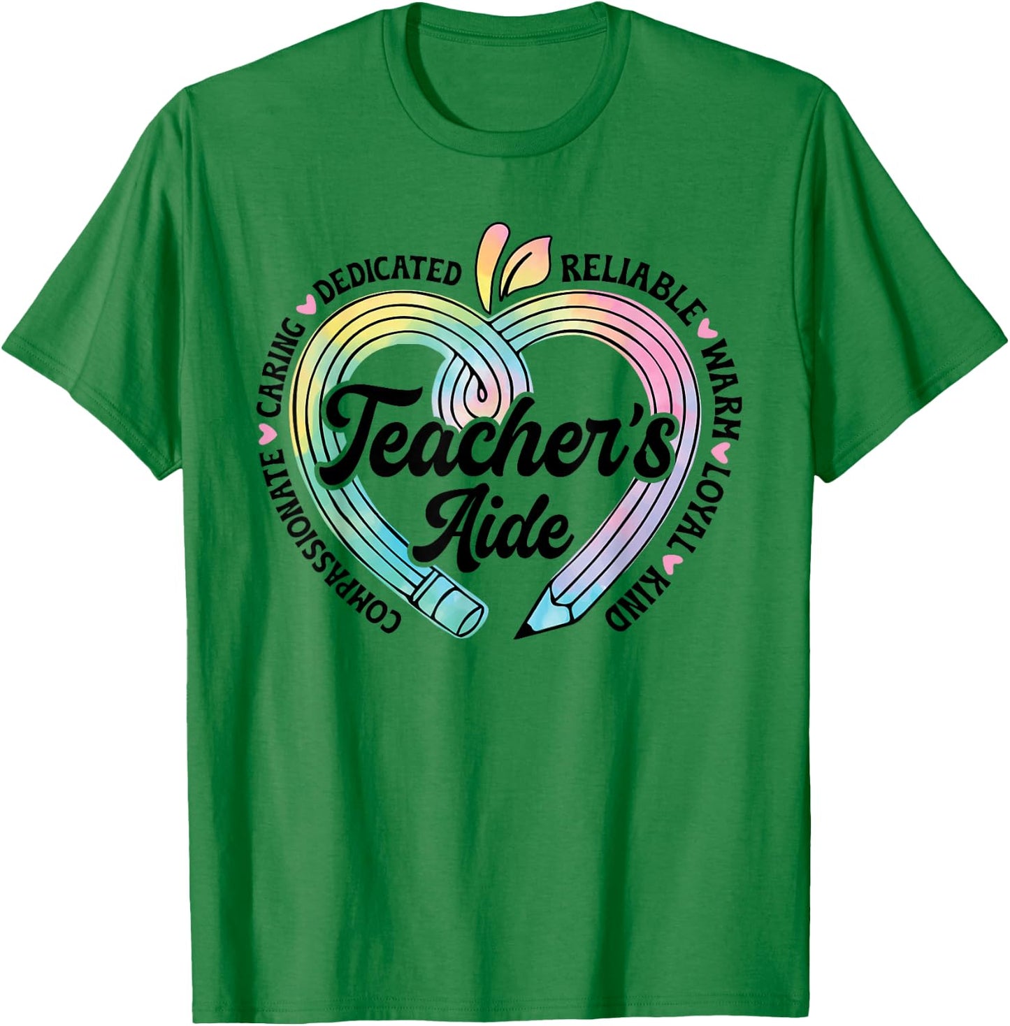 Teacher's Aide Cute Apple Heart Back To First Day Of School T-Shirt - T-Shirt | Irish Green