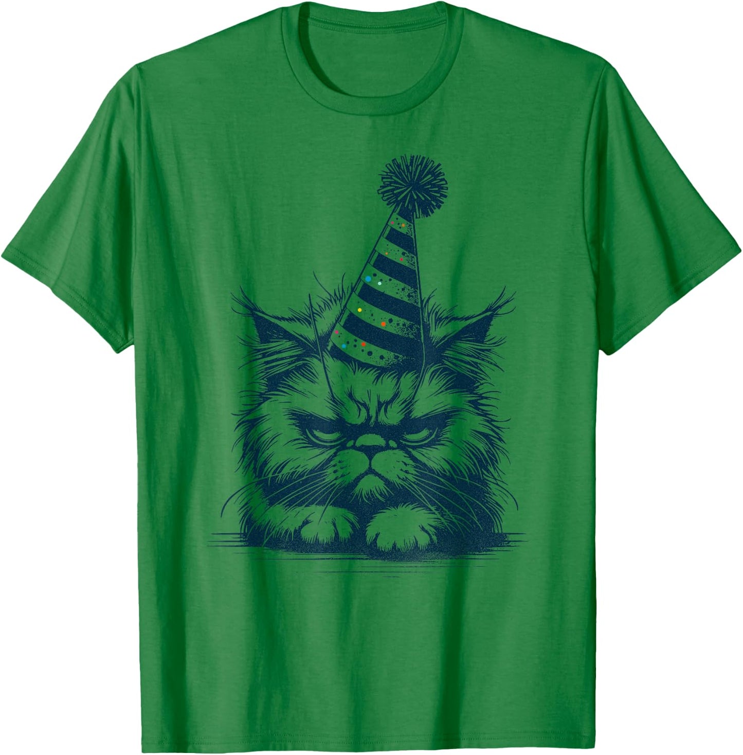 Funny Moody Tired Cat with Party Hat - Party Pooper Kitten T-Shirt - T-Shirt | Irish Green