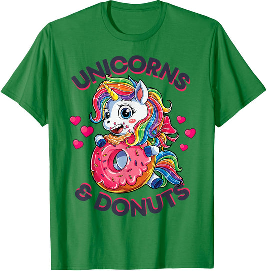 Unicorns & Donuts T shirt Girls Unicorn Squad Rainbow Gifts T-Shirt - T-Shirt | Irish Green