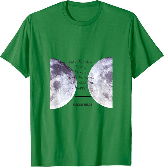 Oscar Wilde "Books, Moon, and Happiness" Quote T-Shirt - T-Shirt | Irish Green