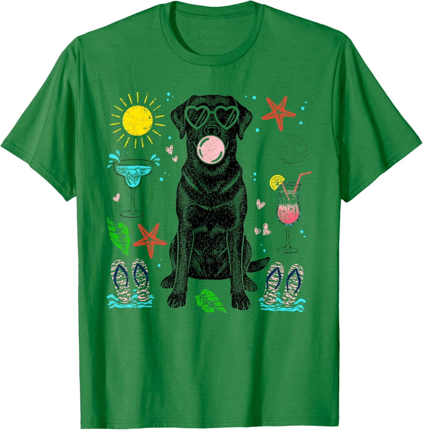 Black Labrador Summer Vibes Beach Sunglasses Bubblegum Dog T-Shirt - T-Shirt | Irish Green