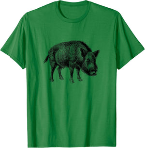 The New Antique Vintage Wild Boar Print - Women's Grey Classic Fit Short Sleeve - Small T-Shirt - T-Shirt | Irish Green