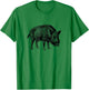 The New Antique Vintage Wild Boar Print - Women's Grey Classic Fit Short Sleeve - Small T-Shirt - T-Shirt | Irish Green