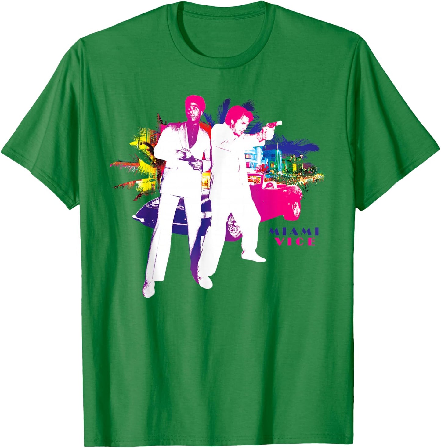 Miami Vice Crockett & Tubbs in Action T-Shirt - T-Shirt | Irish Green