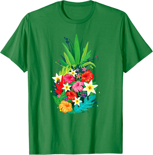 Tropical Flower Pineapple Summer Girl Hawaii T-Shirt - T-Shirt | Irish Green