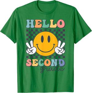 Hello Second Grade Retro Smile Team 2nd Grade Back to School T-Shirt - T-Shirt | Irish Green