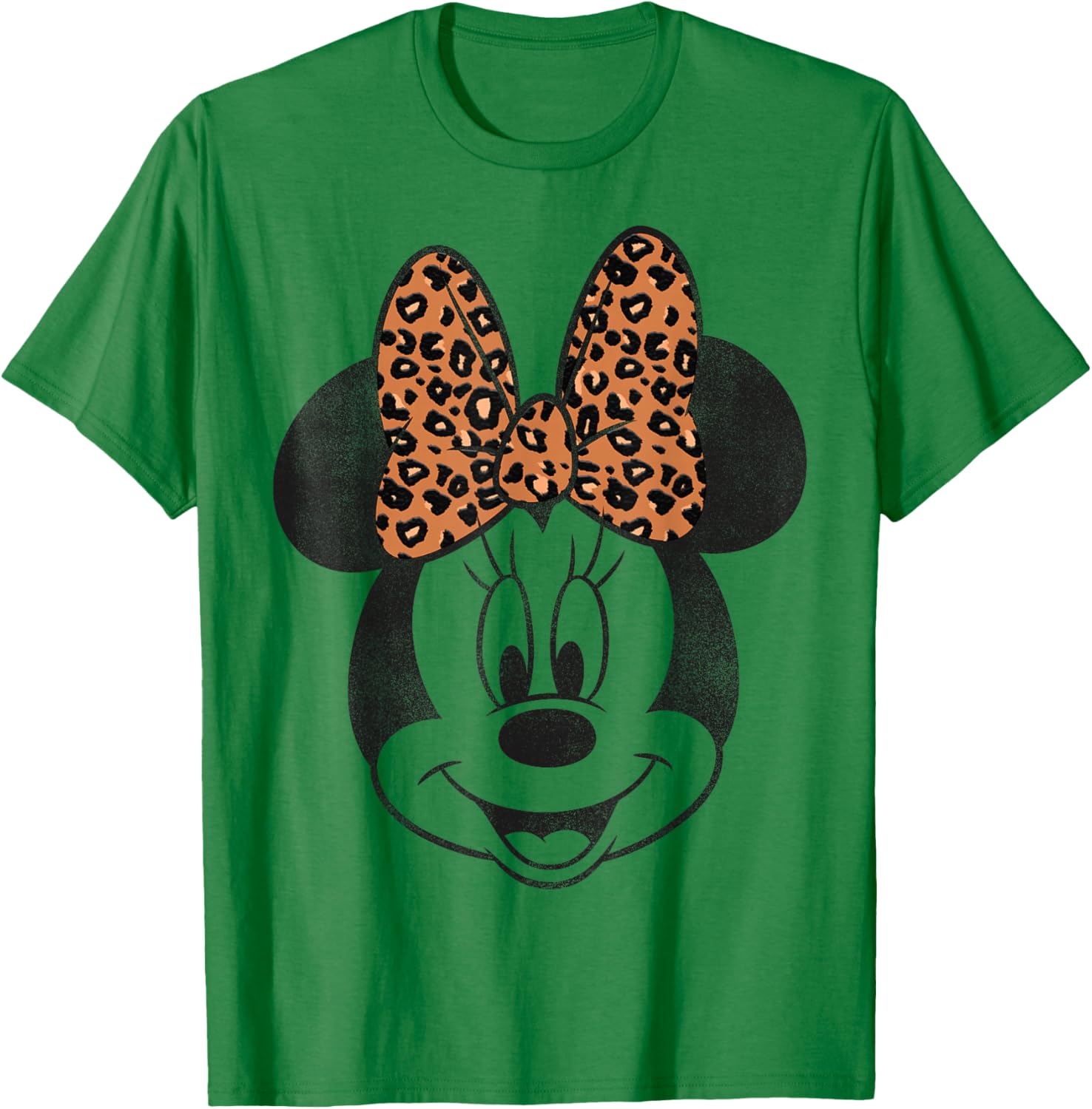 Disney Minnie Mouse Distressed Vintage Leopard Bow Portrait T-Shirt - T-Shirt | Irish Green