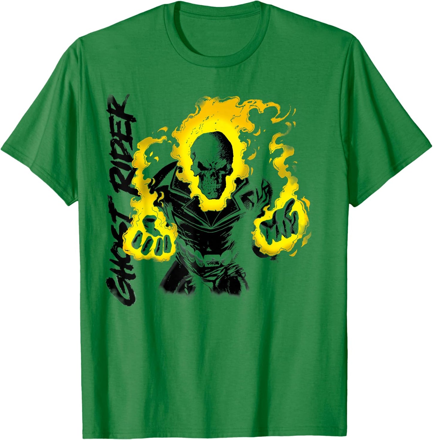 Marvel Ghost Rider Retro Skull Hands Aflame Graphic T-Shirt - T-Shirt | Irish Green