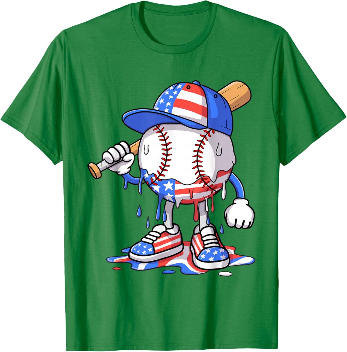 Boys 4th of July USA American Flag Baseball Ice Cream Drip T-Shirt - T-Shirt | Irish Green