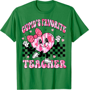 Cupid's Favorite Teacher Cute Heart Bow Valentines Day Women T-Shirt - T-Shirt | Irish Green