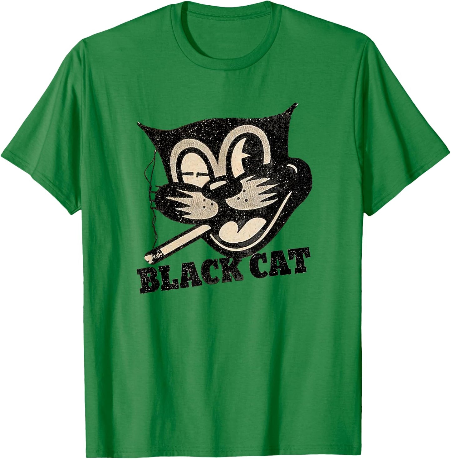 Vintage Retro Black Cat Smoking Halloween Gift T-Shirt - T-Shirt | Irish Green